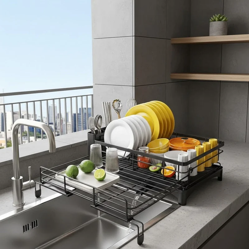 Euroselle Heavy Duty Stainless Steel Dish Rack With Efficient Drainboard And Cutlery Slot