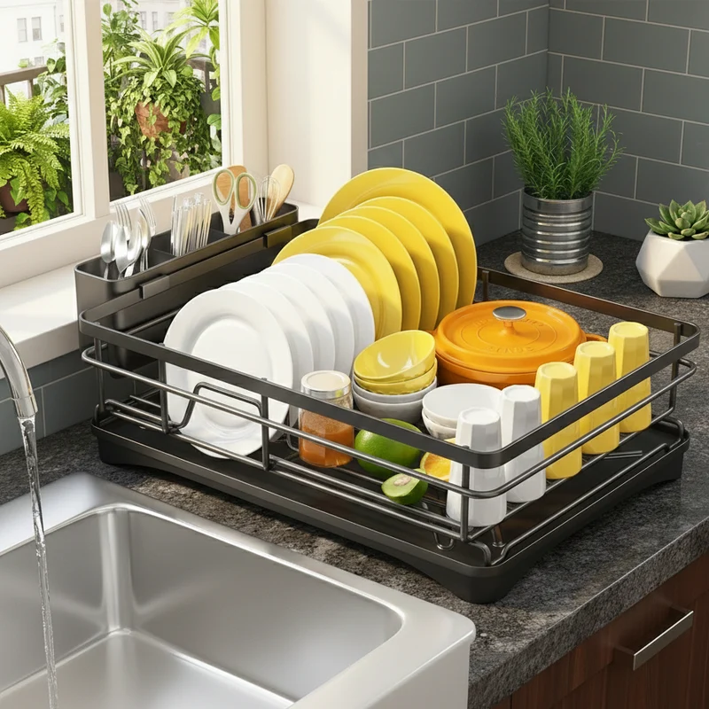Euroselle Heavy Duty Stainless Steel Dish Rack With Efficient Drainboard And Cutlery Slot