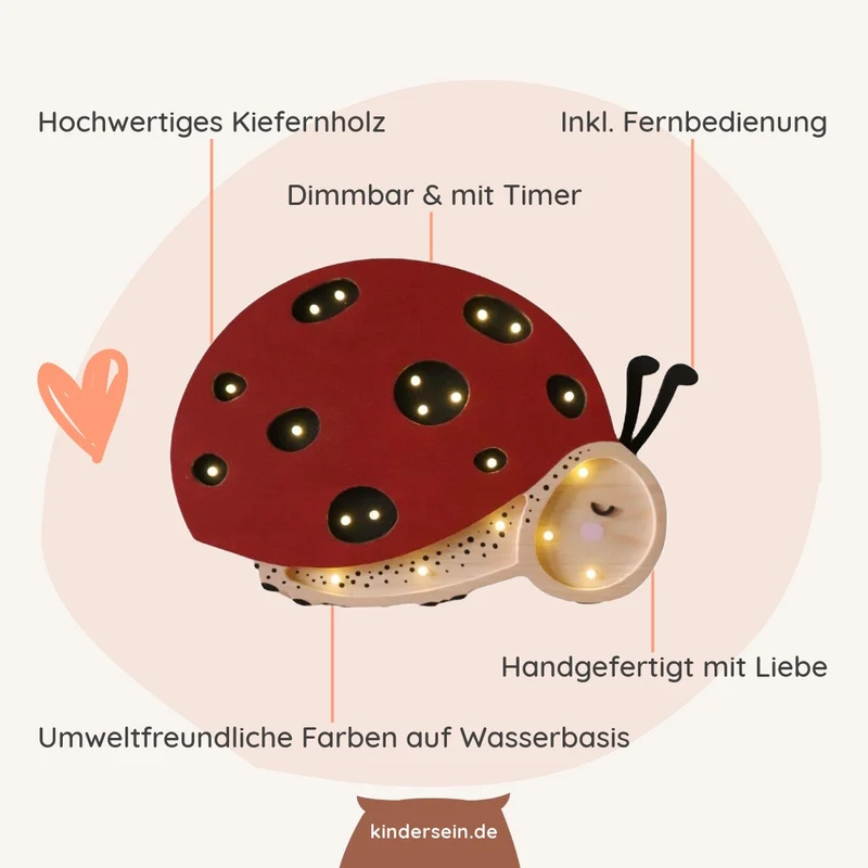 LED Nachtlicht Marienkäfer aus Holz, dimmbar
