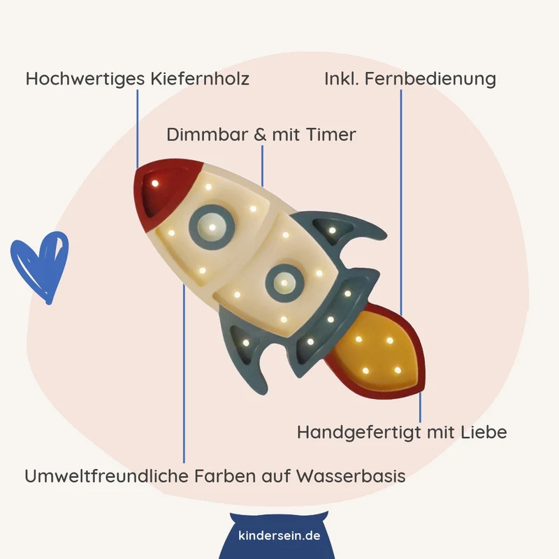 LED Nachtlicht Rakete aus Holz, dimmbar