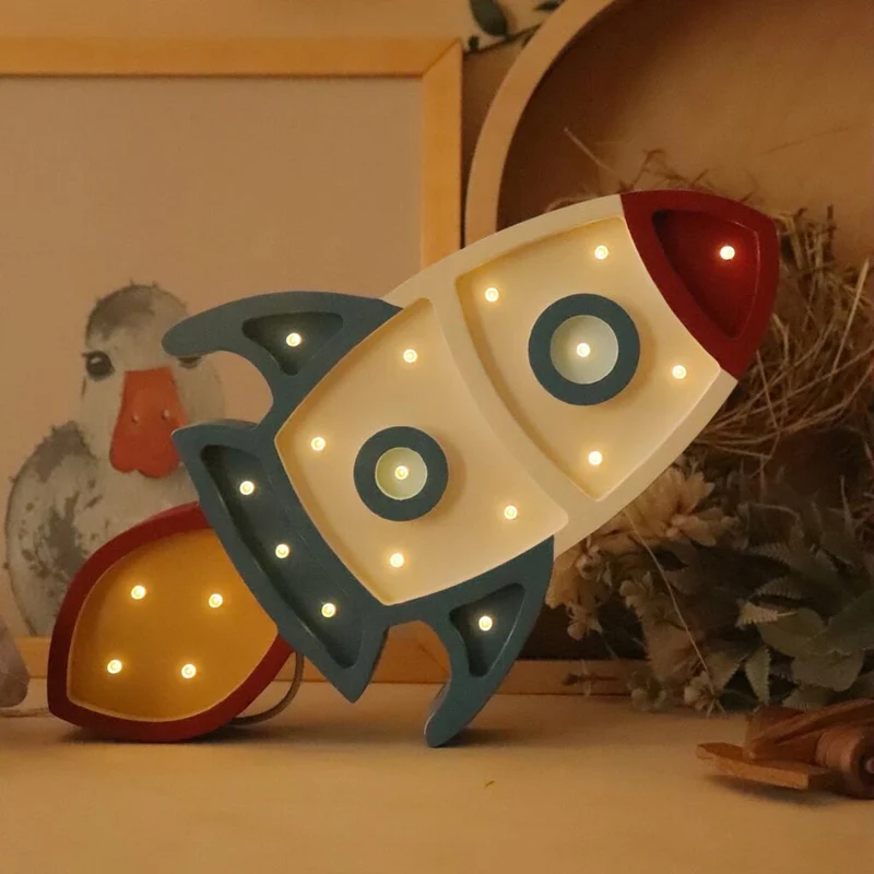 LED Nachtlicht Rakete aus Holz, dimmbar