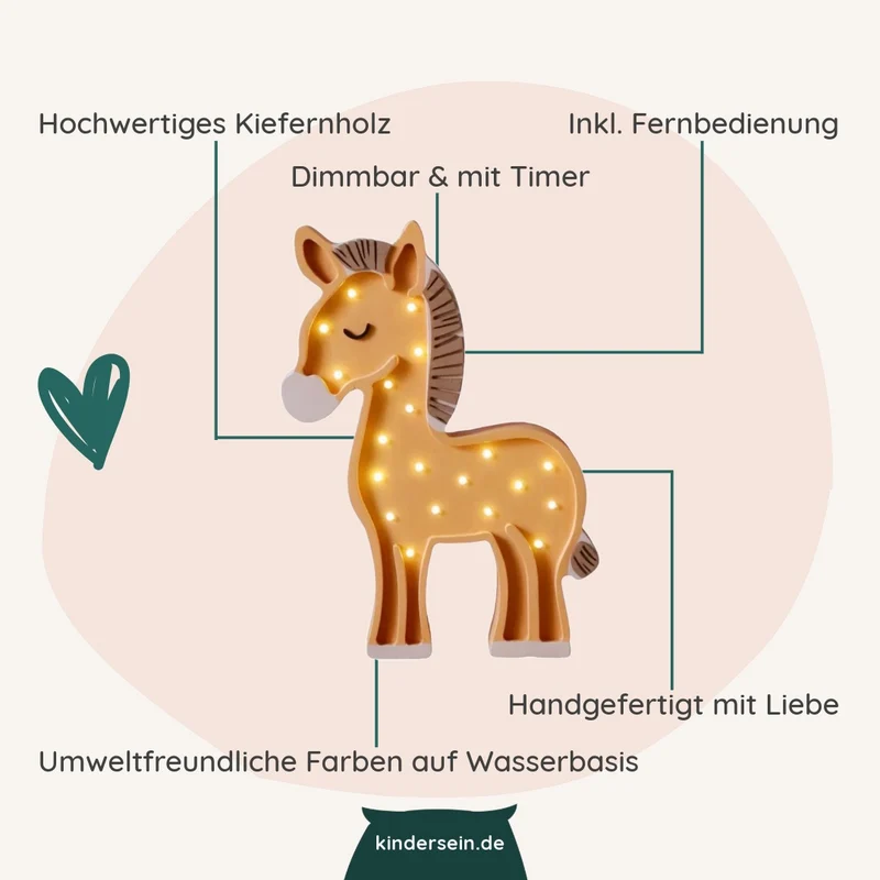 LED Nachtlicht Pferd aus Holz, dimmbar