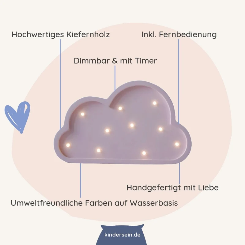 Mini LED Nachtlicht Wolke aus Holz, dimmbar