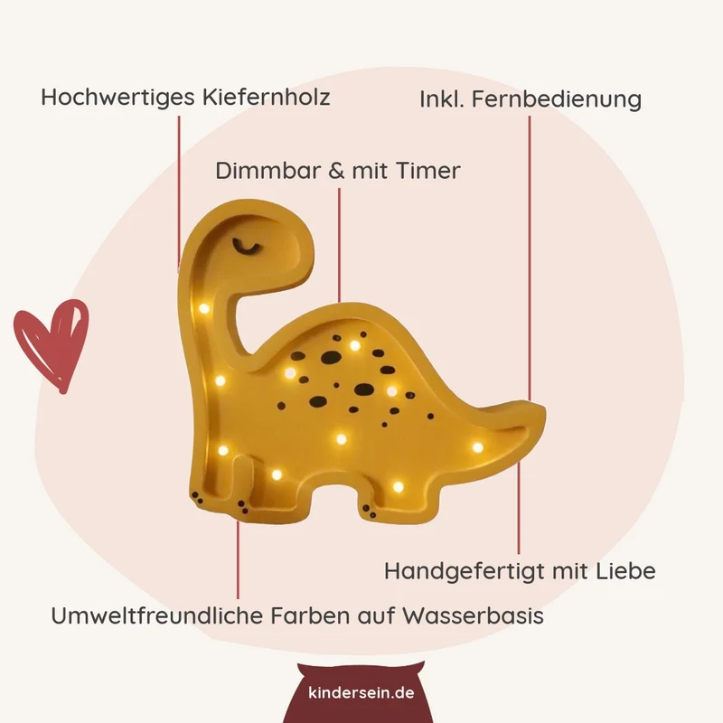 Mini LED Nachtlicht Dino aus Holz, dimmbar