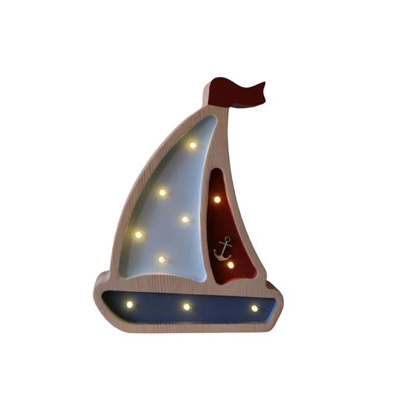Mini LED Nachtlicht Segelboot aus Holz, dimmbar