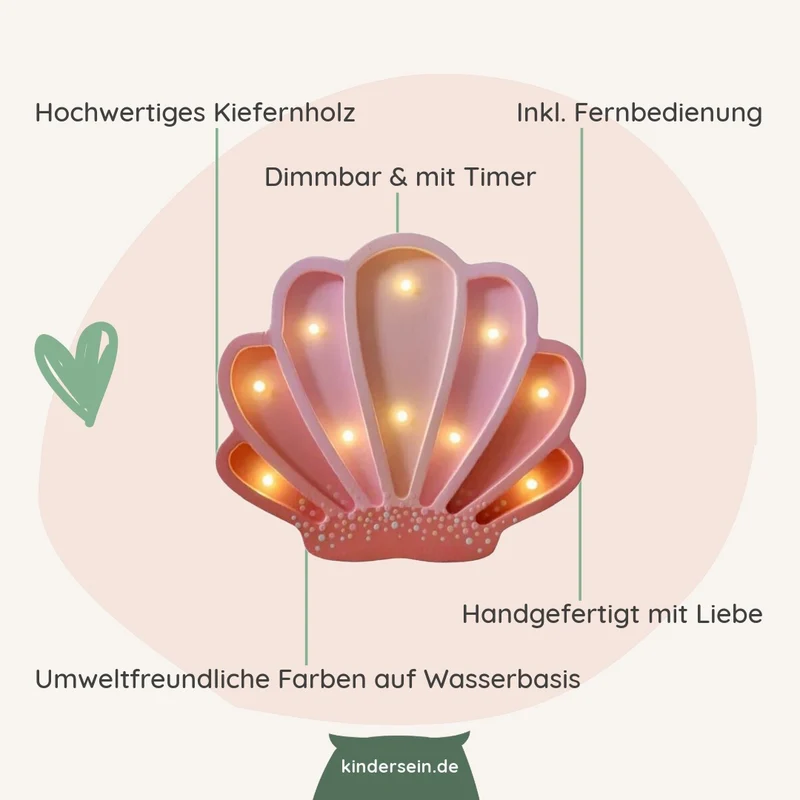 Mini LED Nachtlicht Muschel aus Holz, dimmbar
