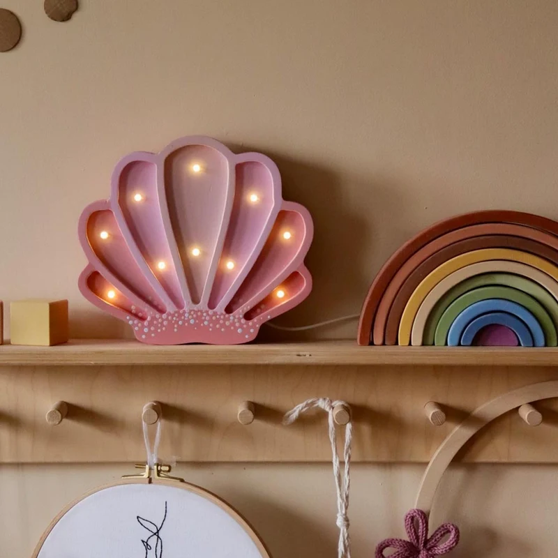 Mini LED Nachtlicht Muschel aus Holz, dimmbar