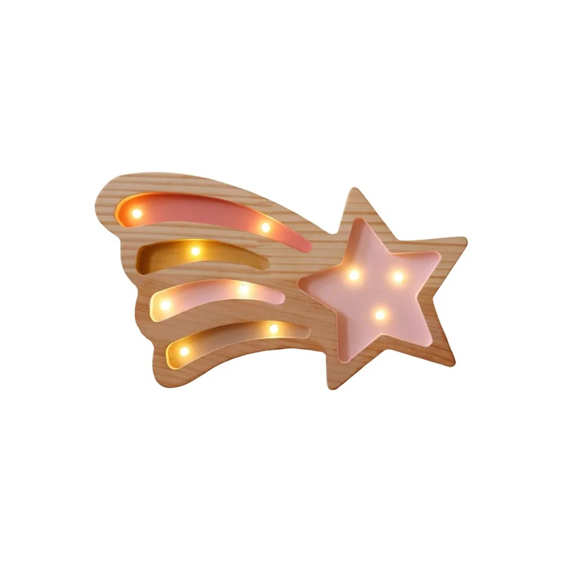 Mini LED Nachtlicht Sternschnuppe aus Holz, dimmbar