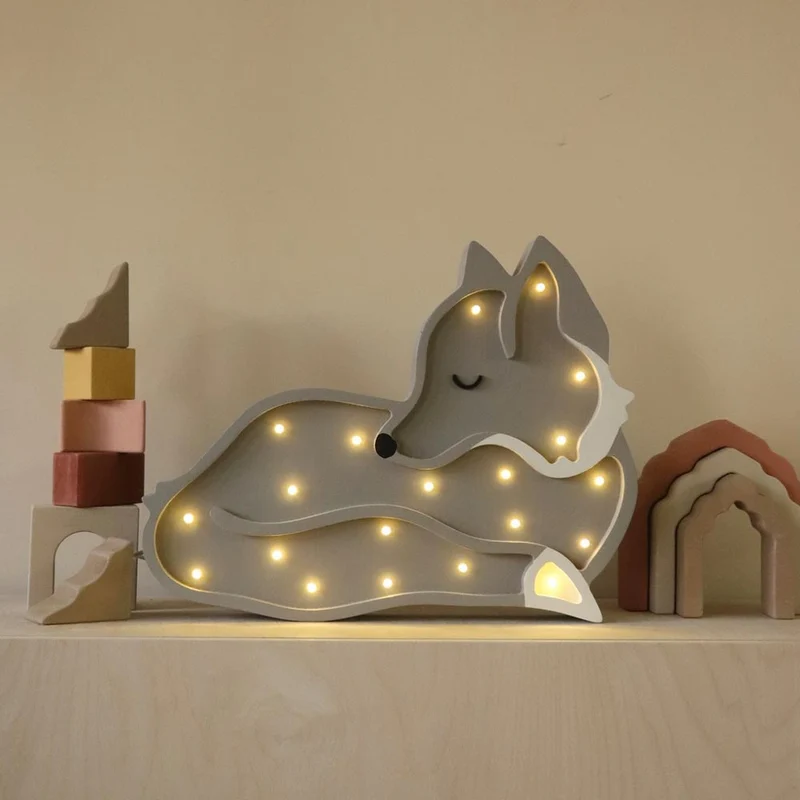 LED Nachtlicht Wolf aus Holz, dimmbar
