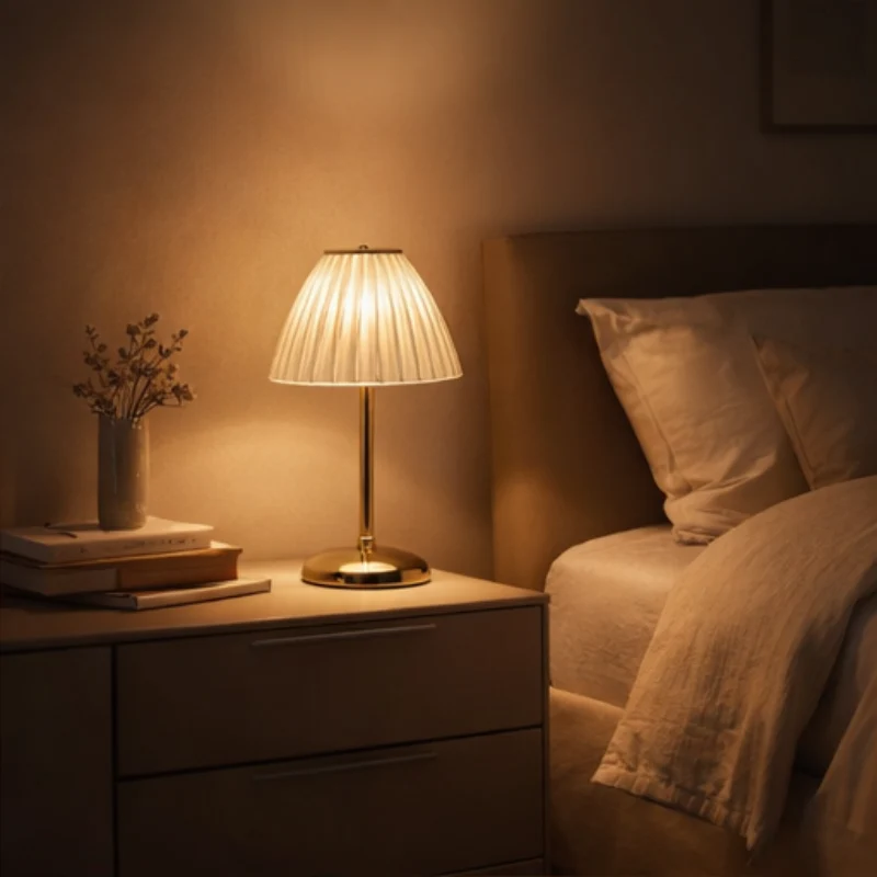 Euroselle Cordless Dome Shade Table Lamp With Ribbed Transparent Shade Chrome Base And Touch Dimmer