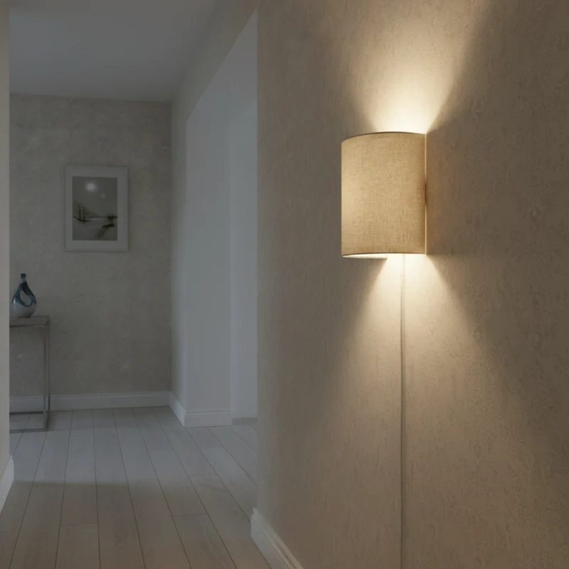 Euroselle Drum Fabric Wall Sconce With Soft Light And Plug-In Installation