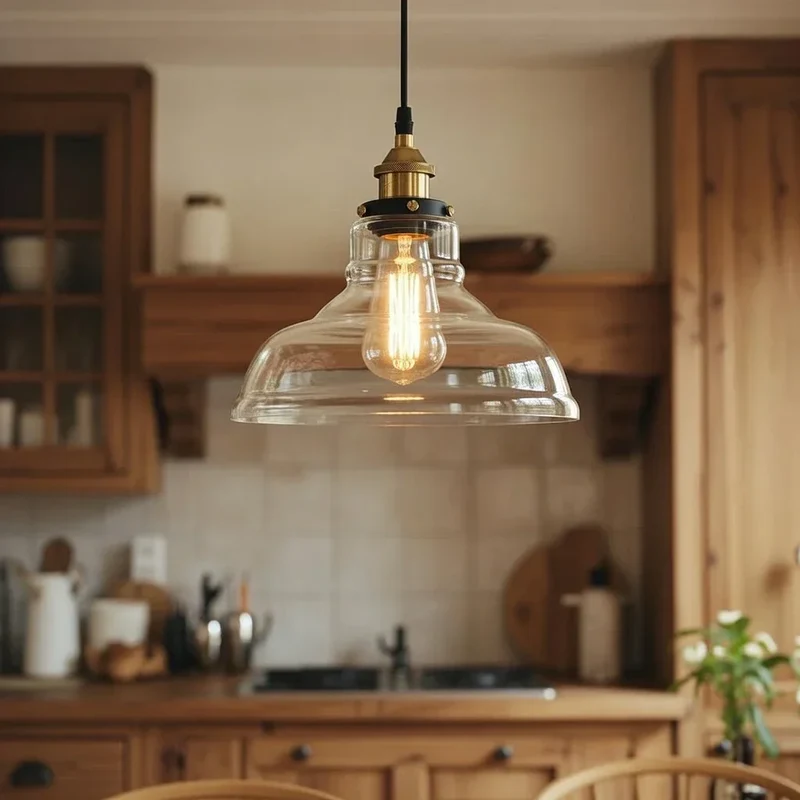 Euroselle Industrial Pendant Light With Single Glass Dome