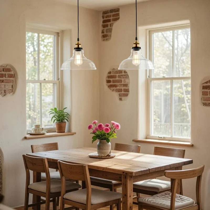 Euroselle Industrial Pendant Light With Single Glass Dome