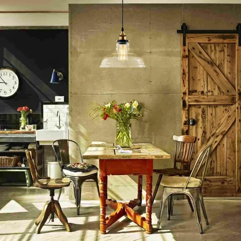 Euroselle Industrial Pendant Light With Single Glass Dome