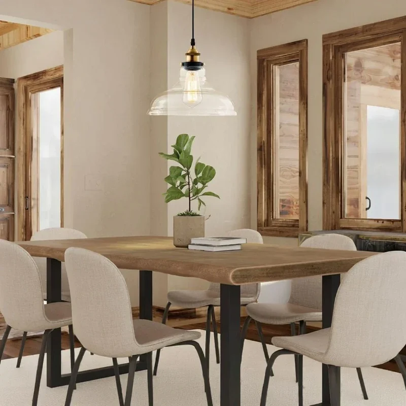 Euroselle Industrial Pendant Light With Single Glass Dome