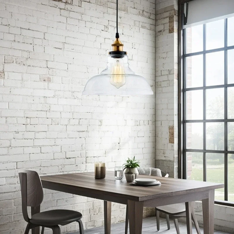 Euroselle Industrial Pendant Light With Single Glass Dome