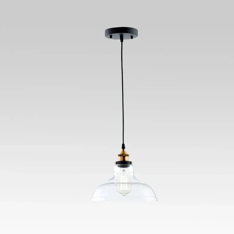 Euroselle Industrial Pendant Light With Single Glass Dome