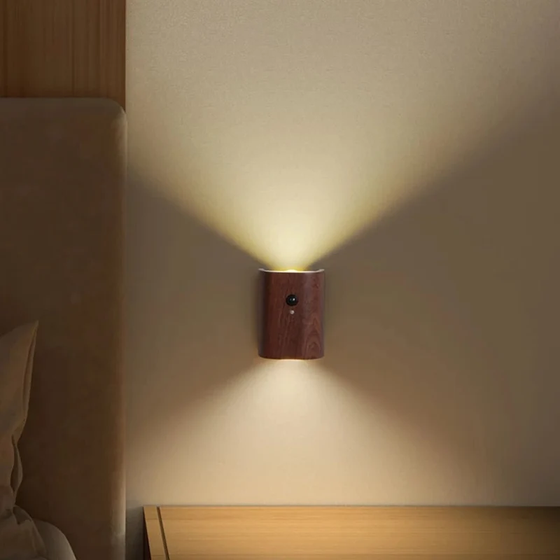 Euroselle Wooden Motion Sensor Lamp, Rechargeable LED Light for Bedrooms, Hallways and Cabinets