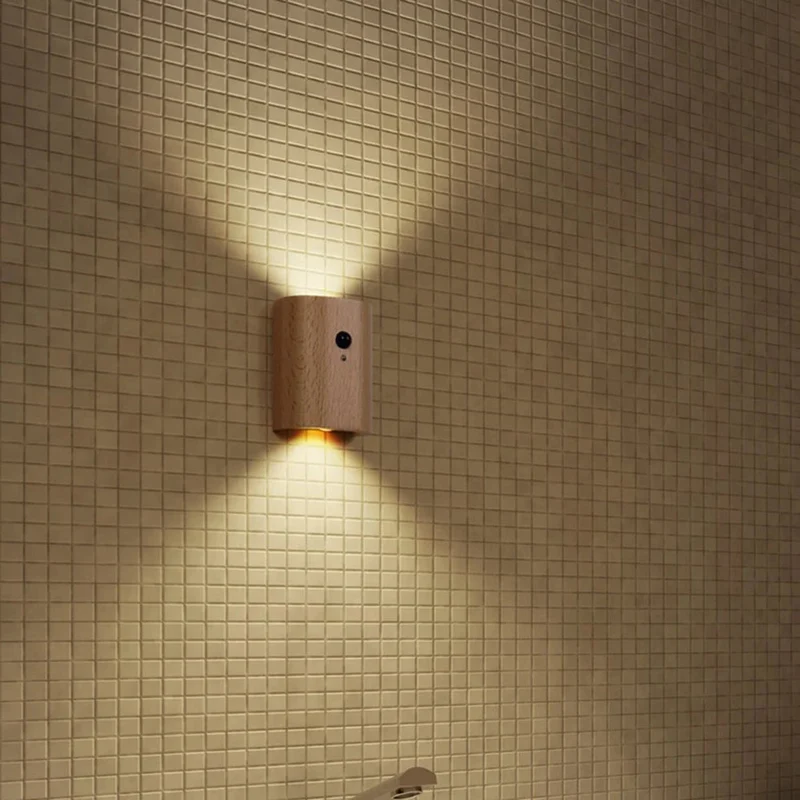 Euroselle Wooden Motion Sensor Lamp, Rechargeable LED Light for Bedrooms, Hallways and Cabinets