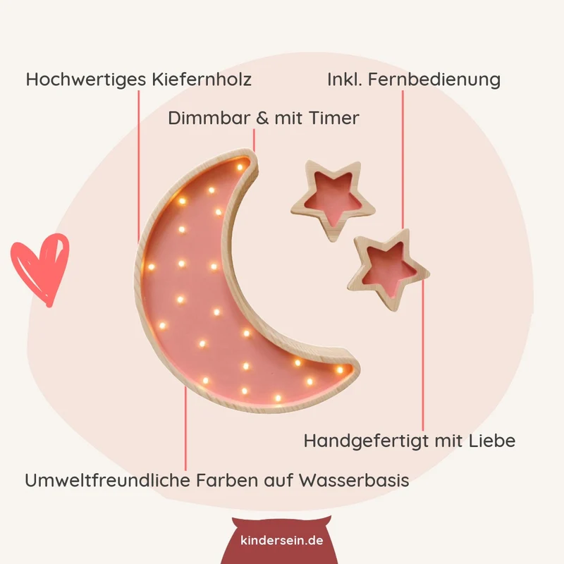 LED Nachtlicht Mond aus Holz, dimmbar