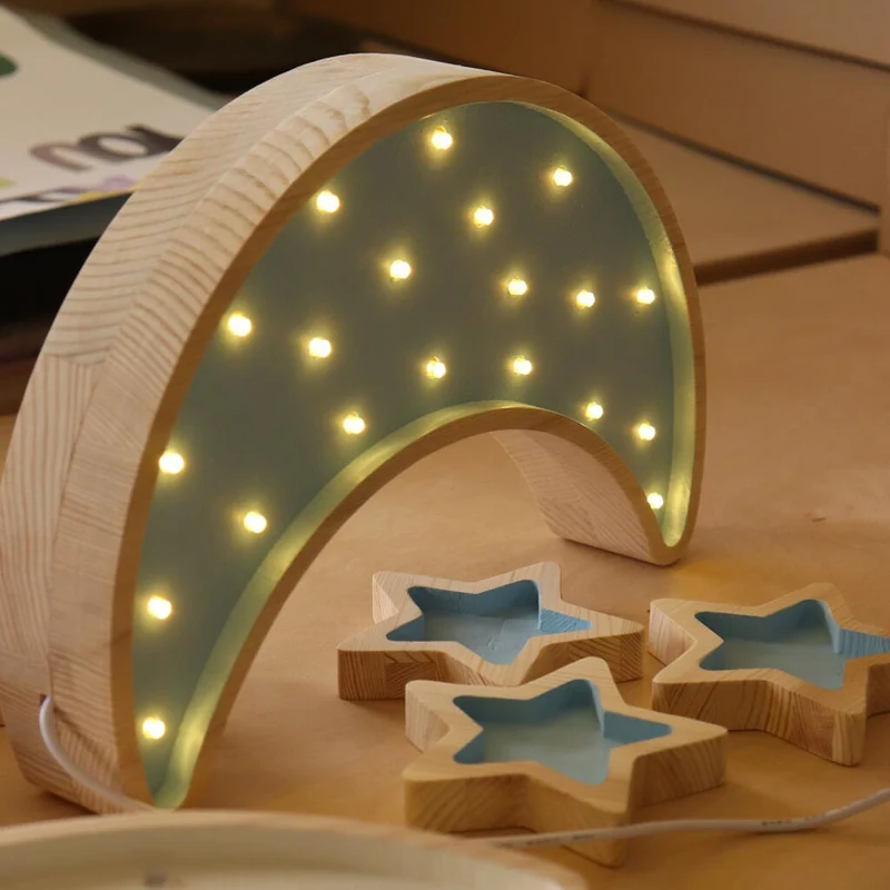 LED Nachtlicht Mond aus Holz, dimmbar