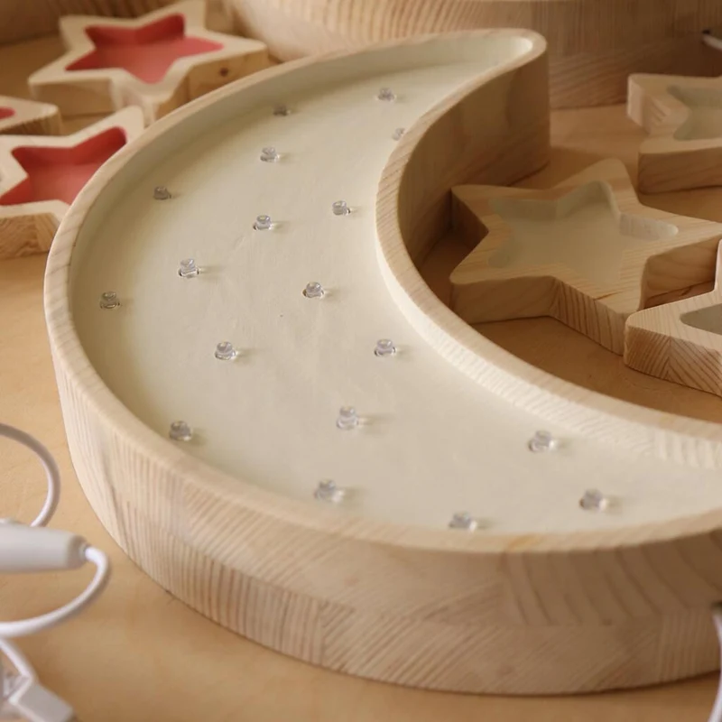 LED Nachtlicht Mond aus Holz, dimmbar