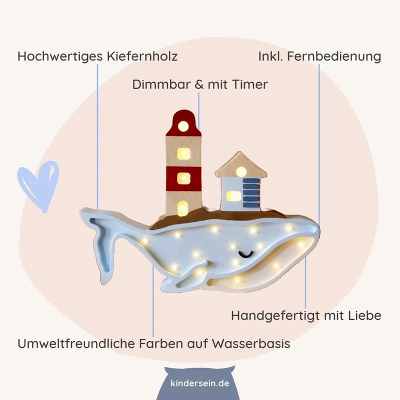 LED Nachtlicht Wal aus Holz, dimmbar
