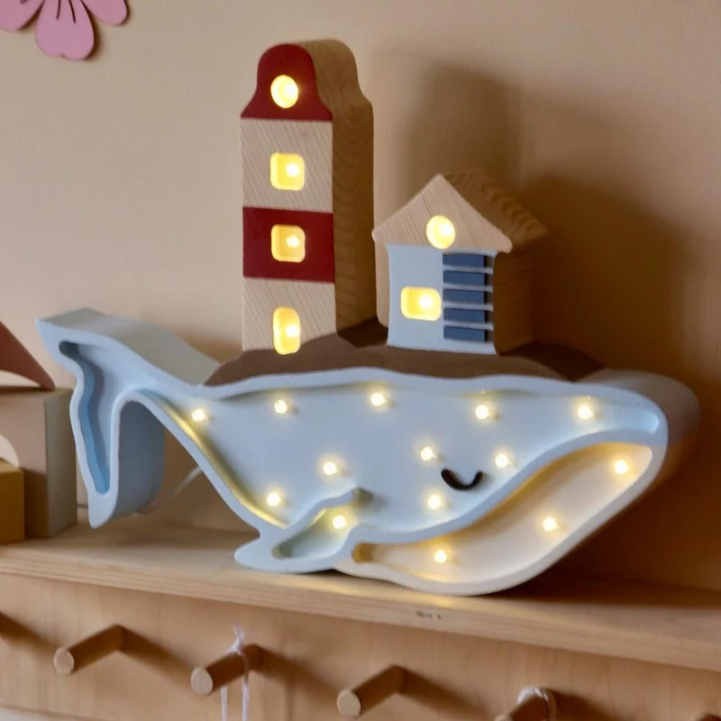 LED Nachtlicht Wal aus Holz, dimmbar