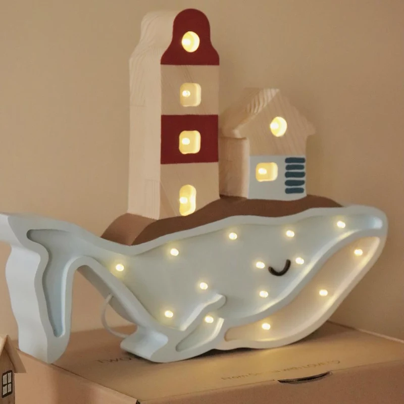 LED Nachtlicht Wal aus Holz, dimmbar