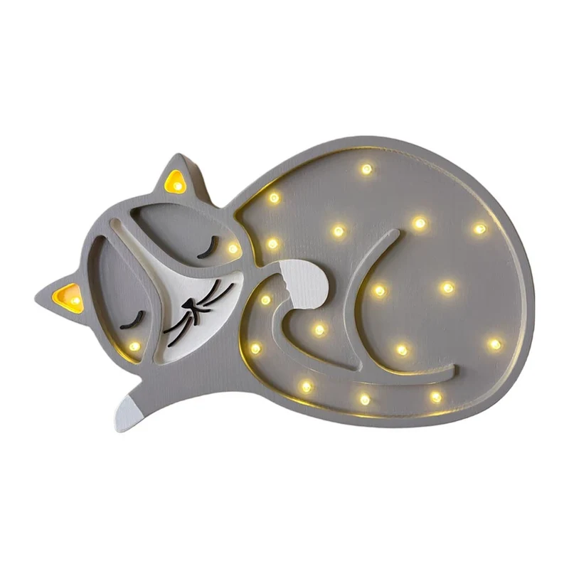 LED Nachtlicht Katze aus Holz, dimmbar