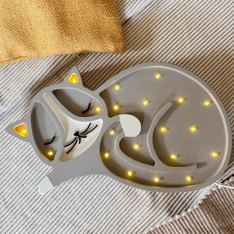 LED Nachtlicht Katze aus Holz, dimmbar