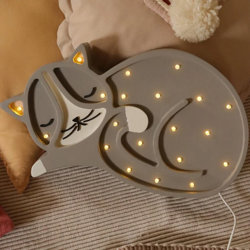 LED Nachtlicht Katze aus Holz, dimmbar