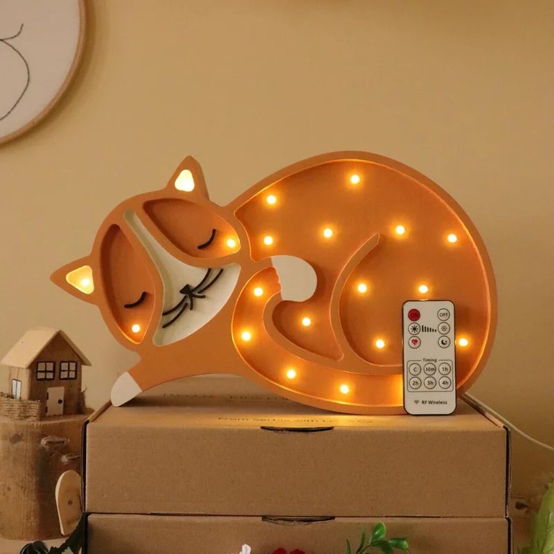 LED Nachtlicht Katze aus Holz, dimmbar
