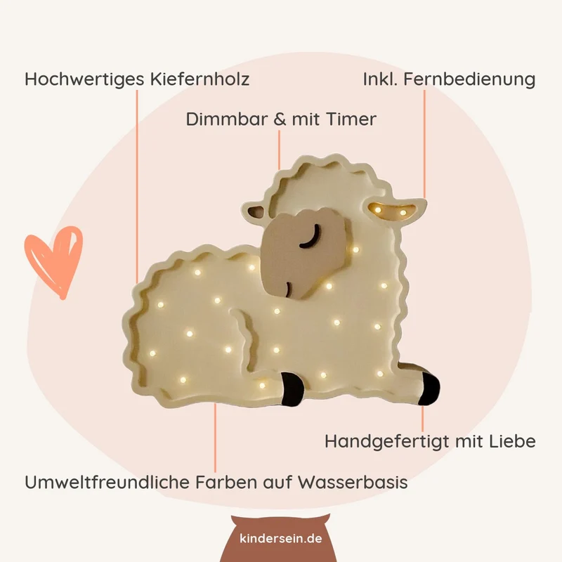 LED Nachtlicht Schaf aus Holz, dimmbar
