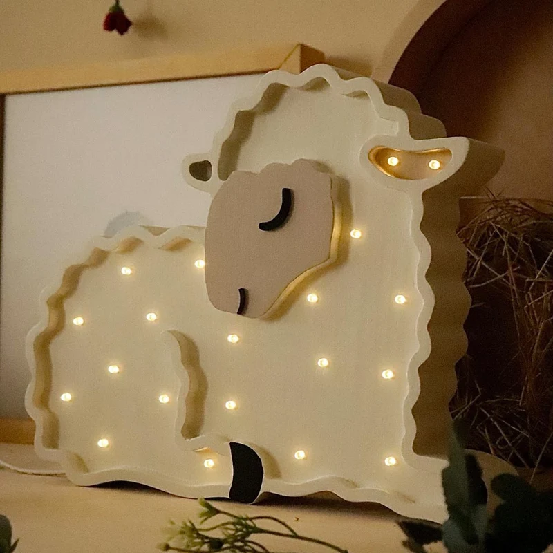 LED Nachtlicht Schaf aus Holz, dimmbar