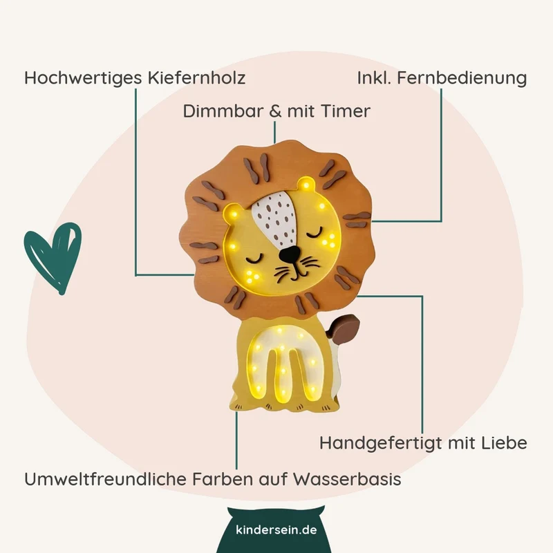 LED Nachtlicht Löwe aus Holz, dimmbar