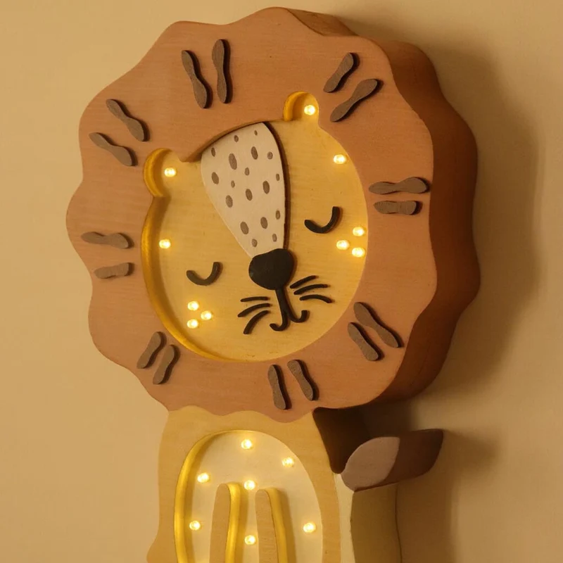 LED Nachtlicht Löwe aus Holz, dimmbar