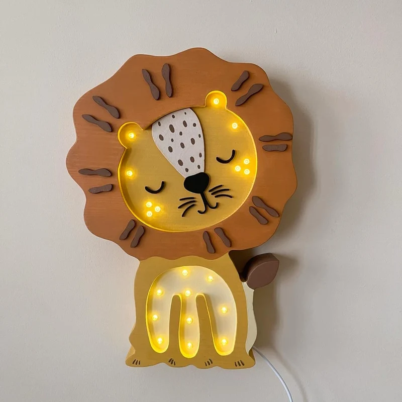 LED Nachtlicht Löwe aus Holz, dimmbar