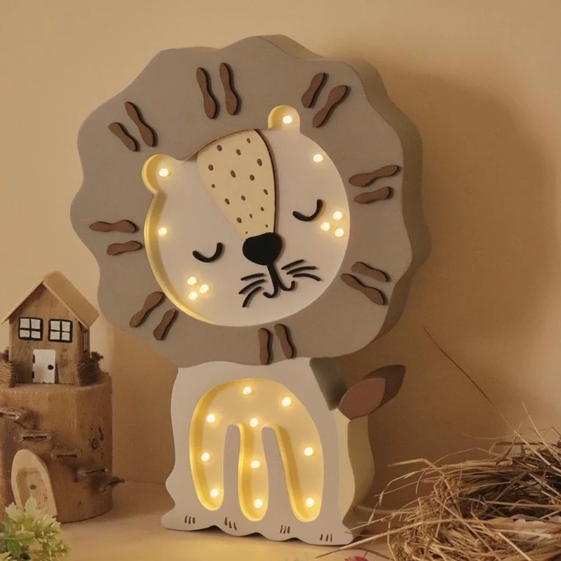 LED Nachtlicht Löwe aus Holz, dimmbar