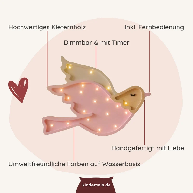 LED Nachtlicht Taube aus Holz, dimmbar