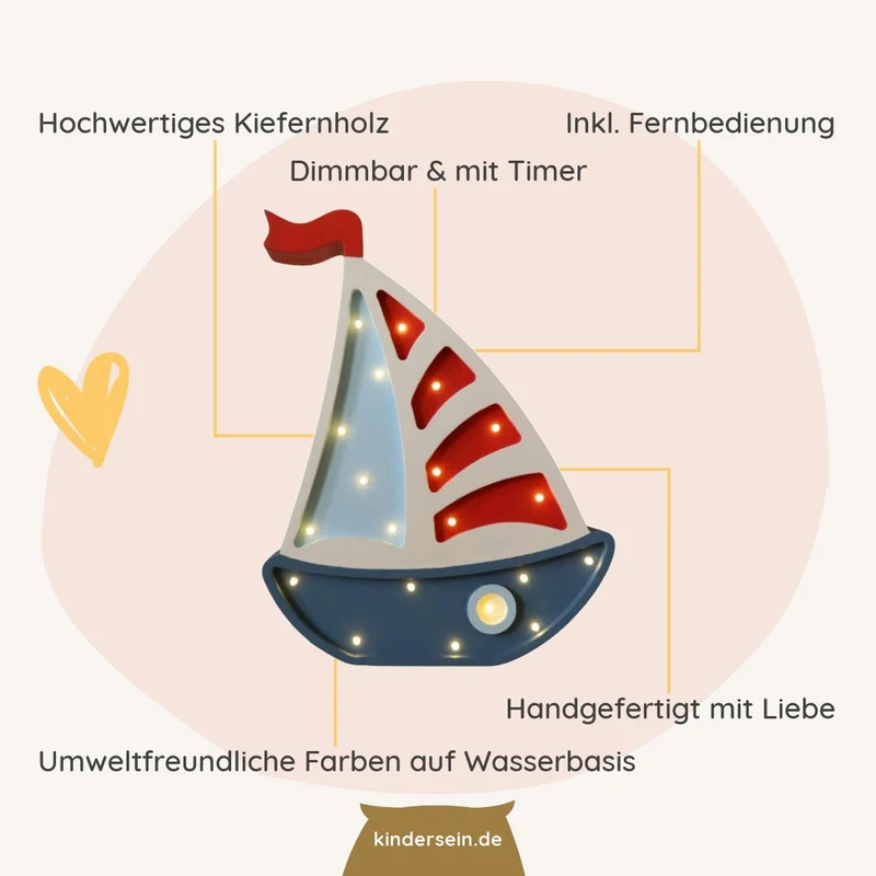 LED Nachtlicht Segelboot aus Holz, dimmbar