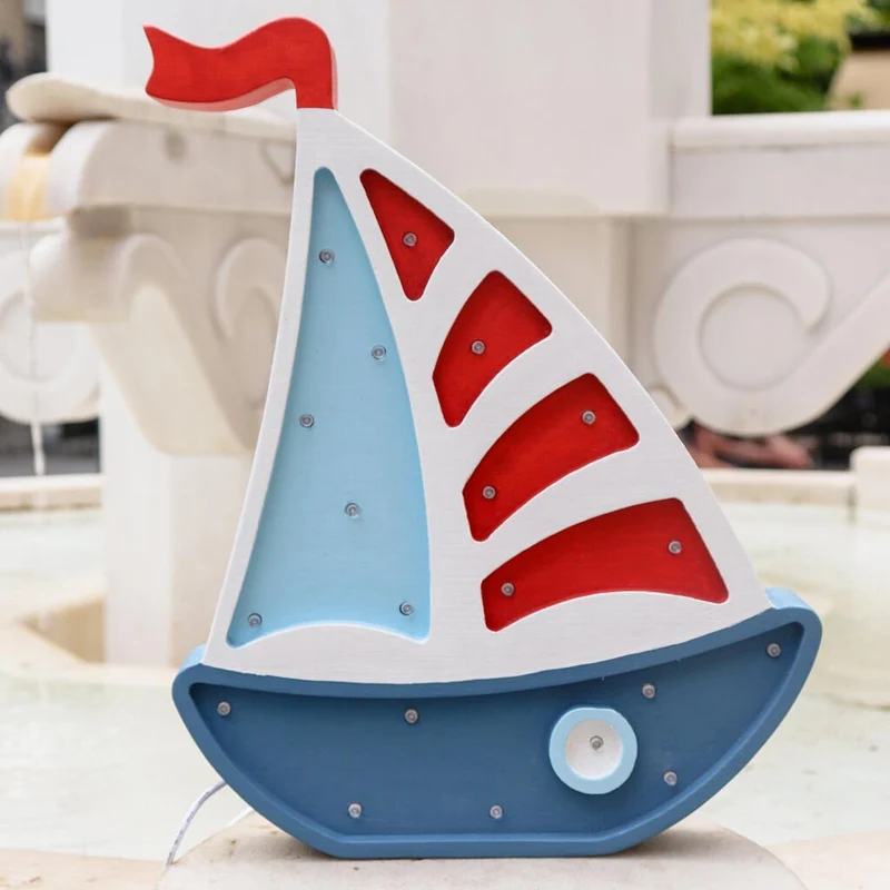 LED Nachtlicht Segelboot aus Holz, dimmbar