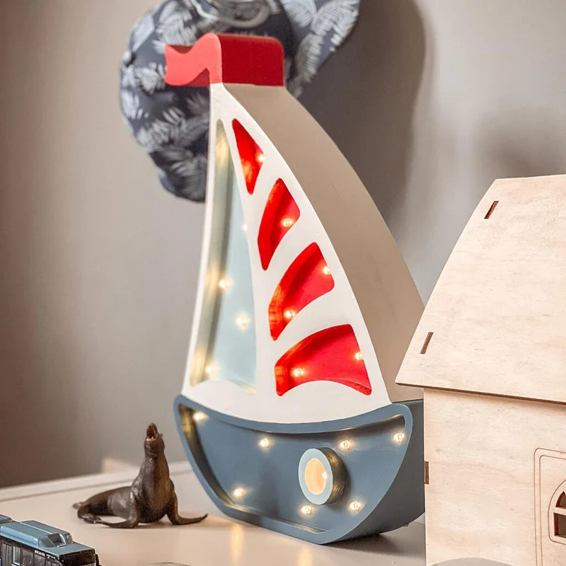 LED Nachtlicht Segelboot aus Holz, dimmbar