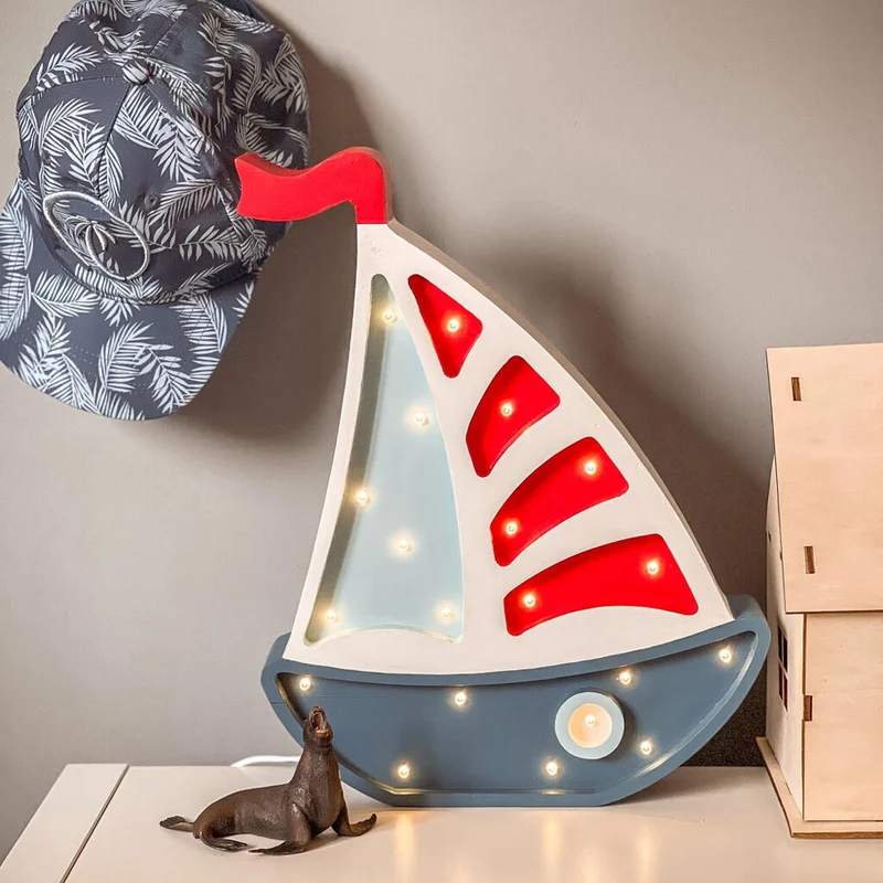 LED Nachtlicht Segelboot aus Holz, dimmbar