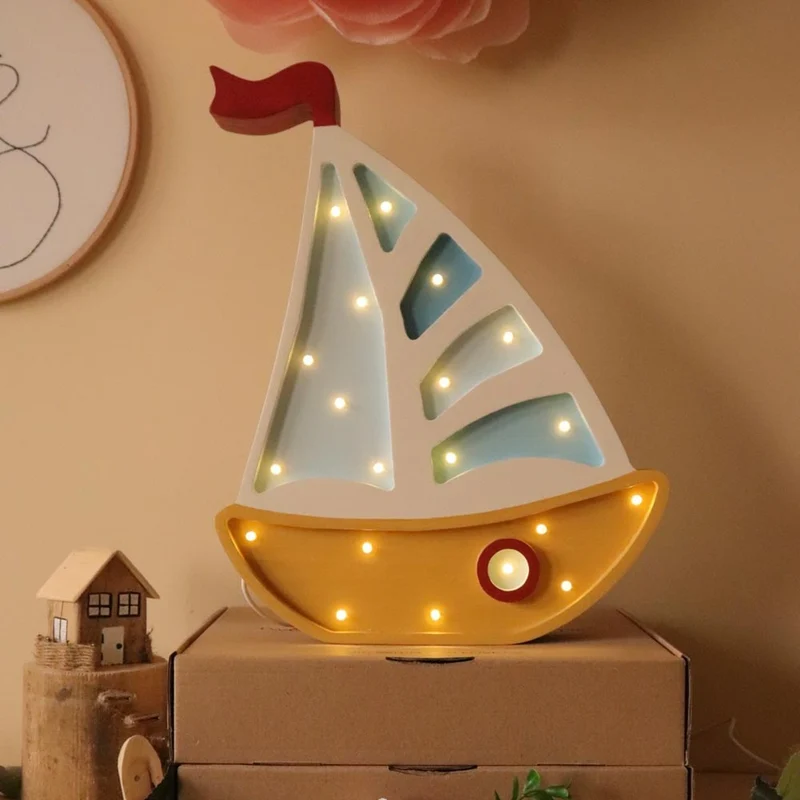 LED Nachtlicht Segelboot aus Holz, dimmbar