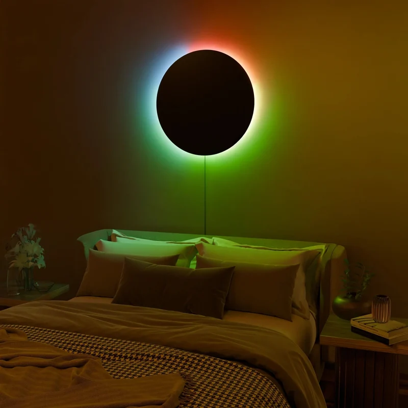 Euroselle Eclipse Glow Wall Sconce With Customizable LED Mood Lighting Fixture
