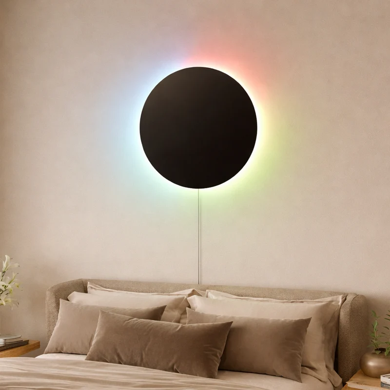 Euroselle Eclipse Glow Wall Sconce With Customizable LED Mood Lighting Fixture