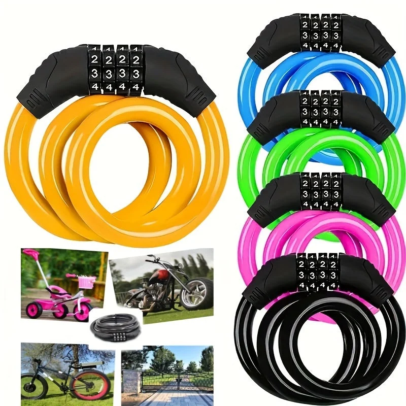 Euroselle 4-Digit Code Steel Security Cable Lock for Electric and Road Bikes