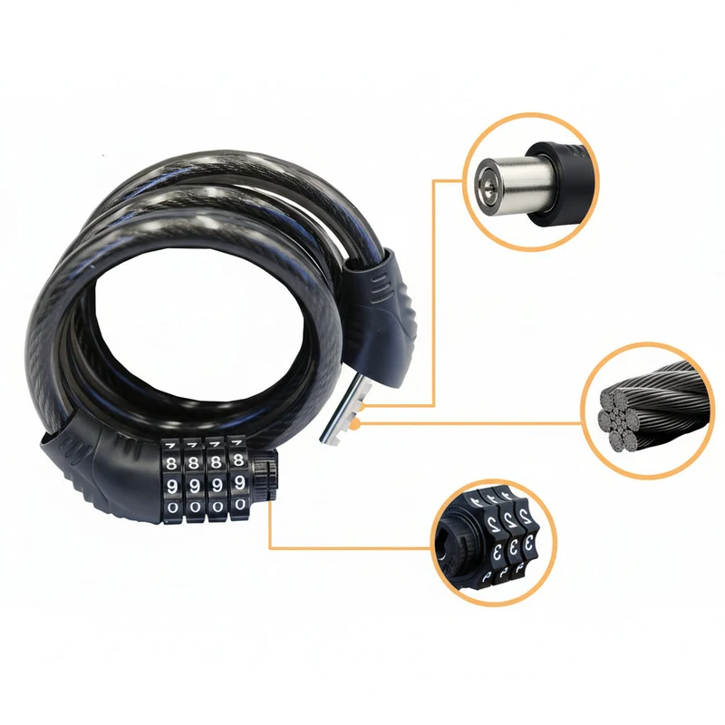 Euroselle 4-Digit Code Steel Security Cable Lock for Electric and Road Bikes