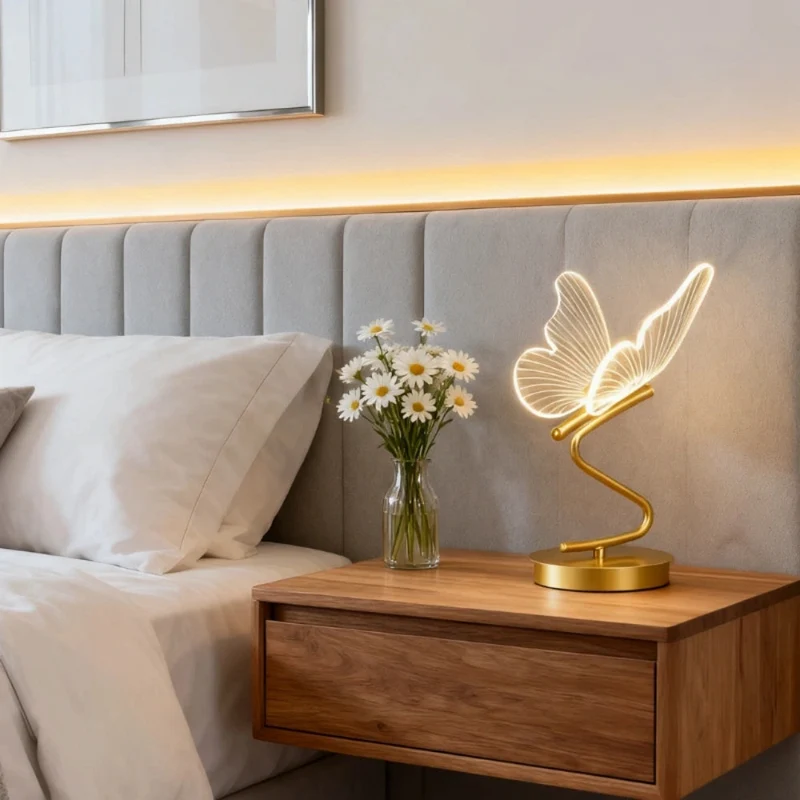 Euroselle Butterfly Table Lamp Cordless Rechargeable Nightstand Light With Adjustable Lighting